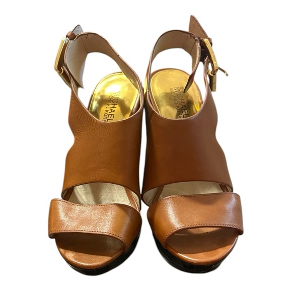 Michael Kors Shoes - Michael Kors Carla Leather Platform Sandals in tan.